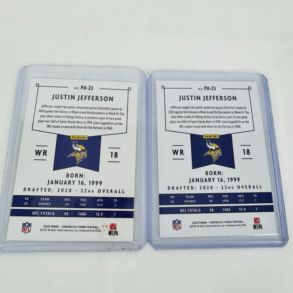 2020 Chronicles Panini Justin Jefferson Teal & White Rookie RC Lot PA-23 Vikings
